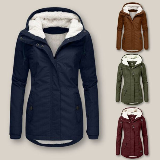 Leonie | Damen Steppjacke mit Fleecefutter Kapuze Winterjacke