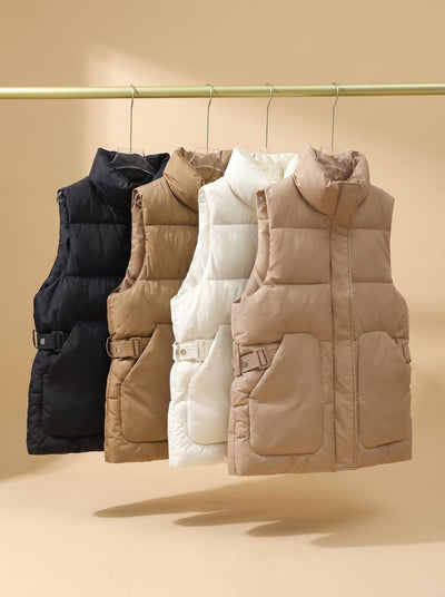 Marlene | Damen Steppweste Bodywarmer mit hohem Stehkragen und Pattentaschen