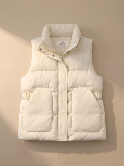 Marlene | Damen Steppweste Bodywarmer mit hohem Stehkragen und Pattentaschen