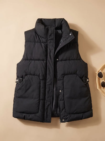 Marlene | Damen Steppweste Bodywarmer mit hohem Stehkragen und Pattentaschen