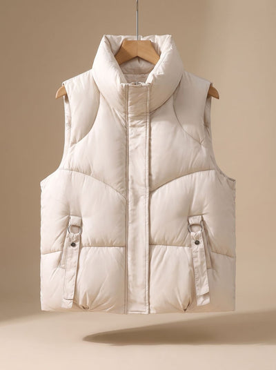 Nora | Damen Steppweste Bodywarmer mit hohem Stehkragen und Zierriemen