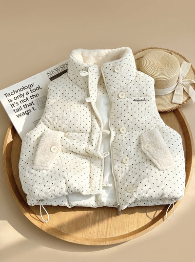 Marie | Damen Steppweste mit Teddyfutter Stehkragen Punkte Bodywarmer
