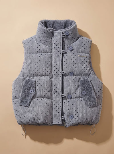 Marie | Damen Steppweste mit Teddyfutter Stehkragen Punkte Bodywarmer