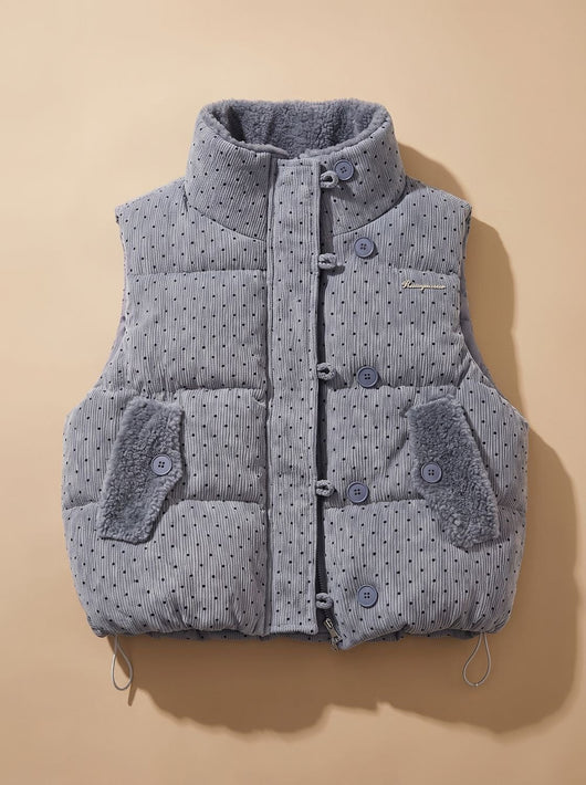 Marie | Damen Steppweste mit Teddyfutter Stehkragen Punkte Bodywarmer