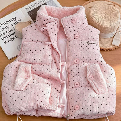 Marie | Damen Steppweste mit Teddyfutter Stehkragen Punkte Bodywarmer