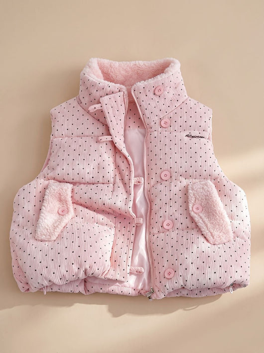 Marie | Damen Steppweste mit Teddyfutter Stehkragen Punkte Bodywarmer