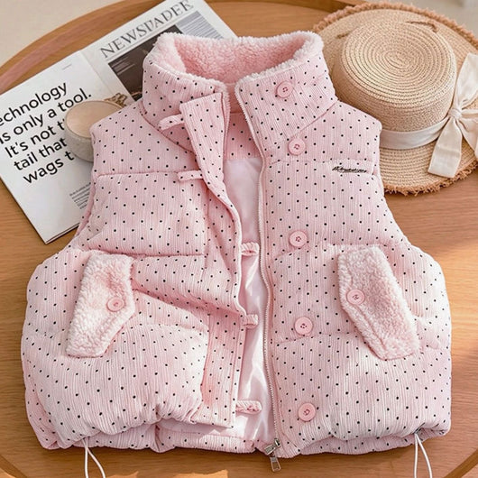 Marie | Damen Steppweste mit Teddyfutter Stehkragen Punkte Bodywarmer