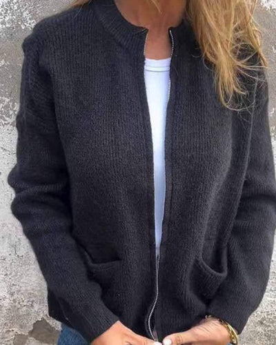 Clara | Damen Strick-Cardigan mit Reißverschluss lockere Passform Fronttaschen