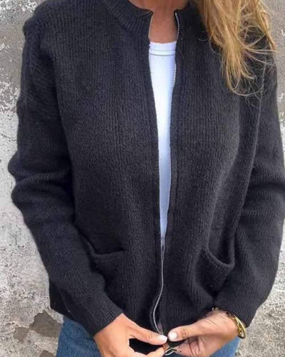 Clara | Damen Strick-Cardigan mit Reißverschluss lockere Passform Fronttaschen