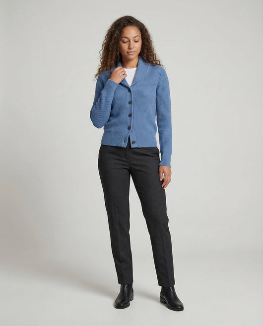 Frieda | Damen Strick-Cardigan mit Revers-Kragen Knopfleiste Langarm
