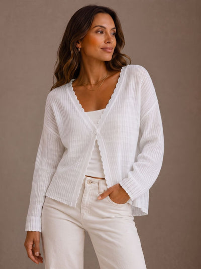 Elisabeth | Damen Strick-Cardigan V-Ausschnitt Einknopf Wellenkante