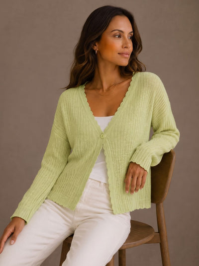Elisabeth | Damen Strick-Cardigan V-Ausschnitt Einknopf Wellenkante