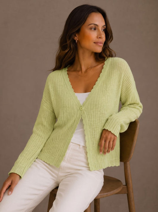 Elisabeth | Damen Strick-Cardigan V-Ausschnitt Einknopf Wellenkante