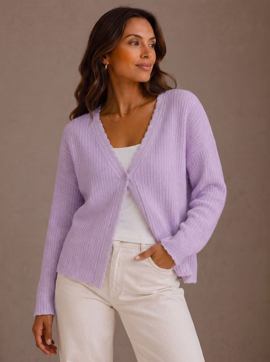 Elisabeth | Damen Strick-Cardigan V-Ausschnitt Einknopf Wellenkante