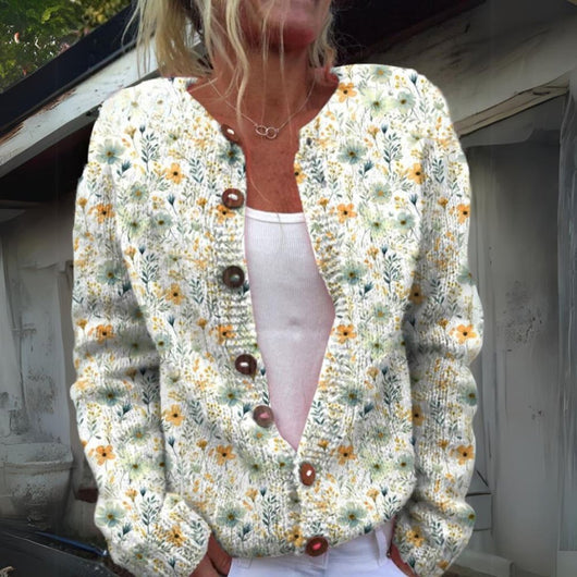 Hannah | Damen Strickjacke Blumenmuster geknöpfte Puffer Weste