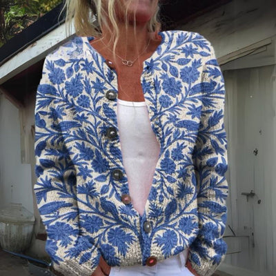 Hannah | Damen Strickjacke Blumenmuster geknöpfte Puffer Weste