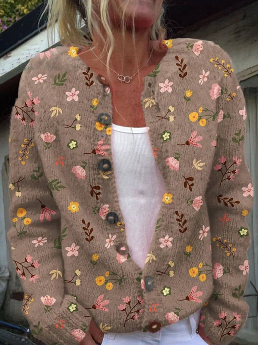 Hannah | Damen Strickjacke Blumenmuster geknöpfte Puffer Weste