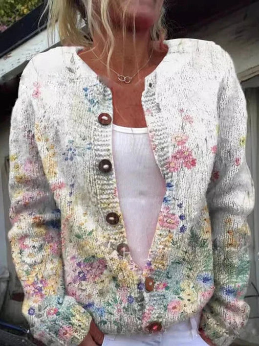 Hannah | Damen Strickjacke Blumenmuster geknöpfte Puffer Weste