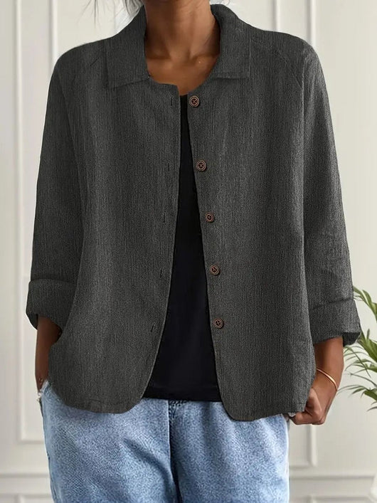 Marie | Damen Strickjacke leichte Baumwoll-Leinen Hemd-Cardigan mit Knöpfen