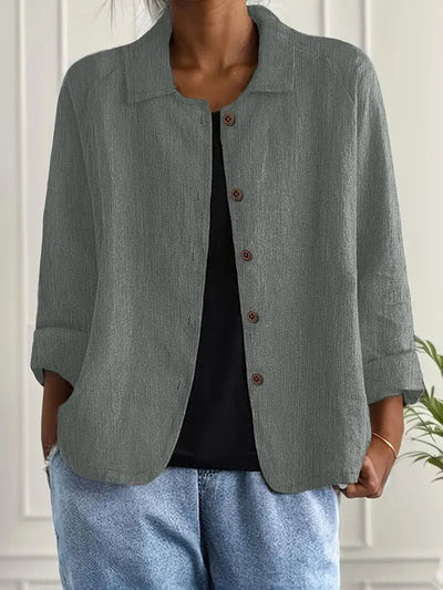 Marie | Damen Strickjacke leichte Baumwoll-Leinen Hemd-Cardigan mit Knöpfen