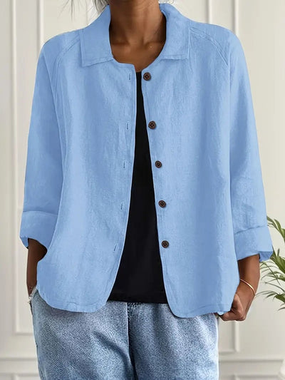 Marie | Damen Strickjacke leichte Baumwoll-Leinen Hemd-Cardigan mit Knöpfen