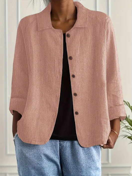Marie | Damen Strickjacke leichte Baumwoll-Leinen Hemd-Cardigan mit Knöpfen