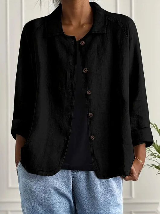 Marie | Damen Strickjacke leichte Baumwoll-Leinen Hemd-Cardigan mit Knöpfen