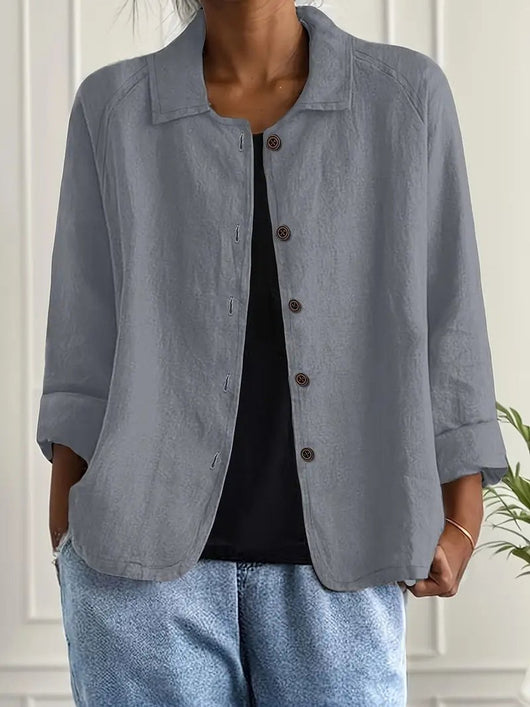 Marie | Damen Strickjacke leichte Baumwoll-Leinen Hemd-Cardigan mit Knöpfen
