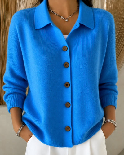 Nora | Damen Strickjacke mit Hemdkragen und Knopfleiste Relaxed Fit