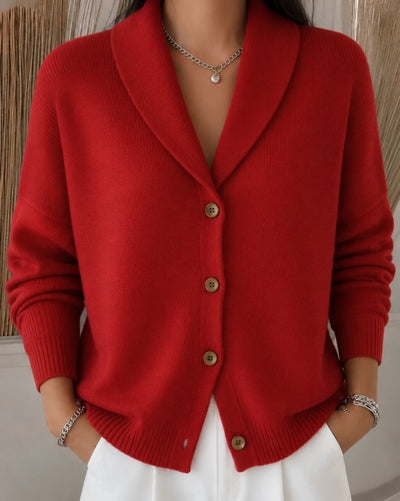 Nora | Damen Strickjacke mit Hemdkragen und Knopfleiste Relaxed Fit