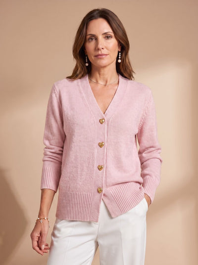 Katharina | Damen Strickjacke V-Ausschnitt Langarm Cardigan Goldene Herz-Knöpfe
