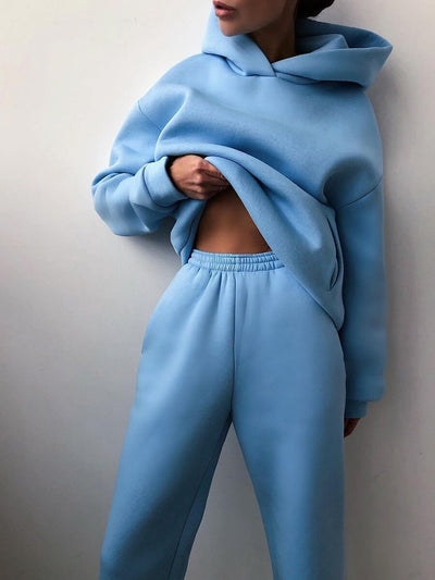 Amelie | Damen Strickpullover Hoodie Jogginghose Zweiteiler Loungewear Set