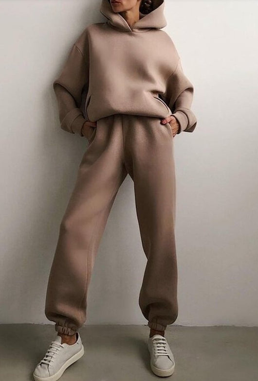Amelie | Damen Strickpullover Hoodie Jogginghose Zweiteiler Loungewear Set