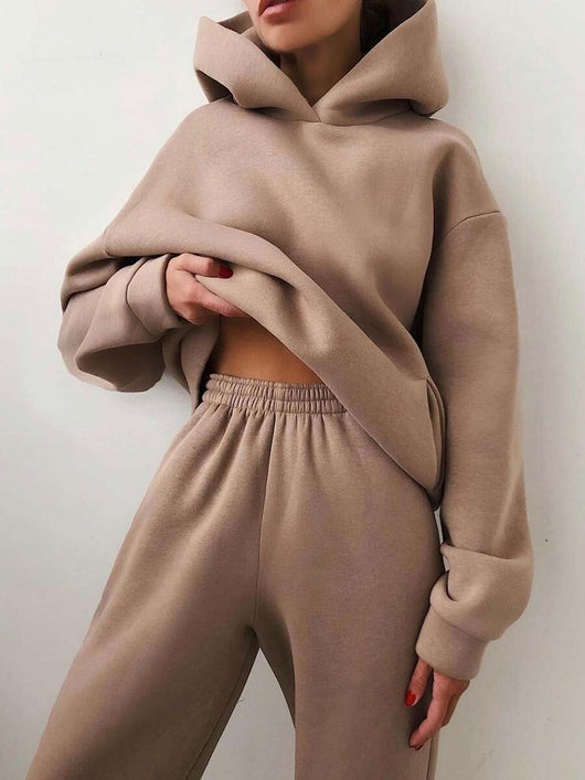 Amelie | Damen Strickpullover Hoodie Jogginghose Zweiteiler Loungewear Set