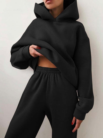 Amelie | Damen Strickpullover Hoodie Jogginghose Zweiteiler Loungewear Set