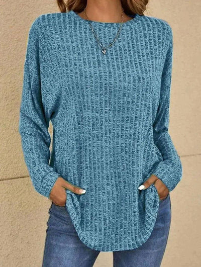 Mia | Damen Strickpullover Langarm Rundhals Waffle-Knit Oversized