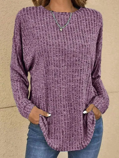 Mia | Damen Strickpullover Langarm Rundhals Waffle-Knit Oversized