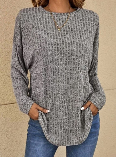 Mia | Damen Strickpullover Langarm Rundhals Waffle-Knit Oversized