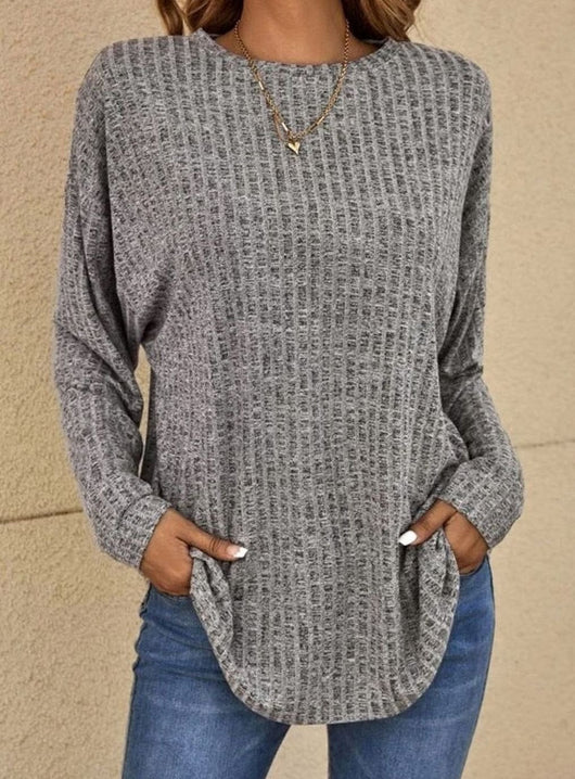 Mia | Damen Strickpullover Langarm Rundhals Waffle-Knit Oversized