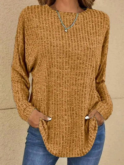 Mia | Damen Strickpullover Langarm Rundhals Waffle-Knit Oversized