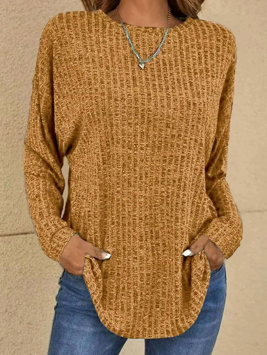 Mia | Damen Strickpullover Langarm Rundhals Waffle-Knit Oversized