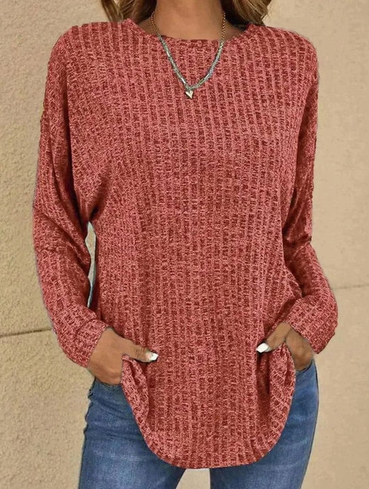 Mia | Damen Strickpullover Langarm Rundhals Waffle-Knit Oversized