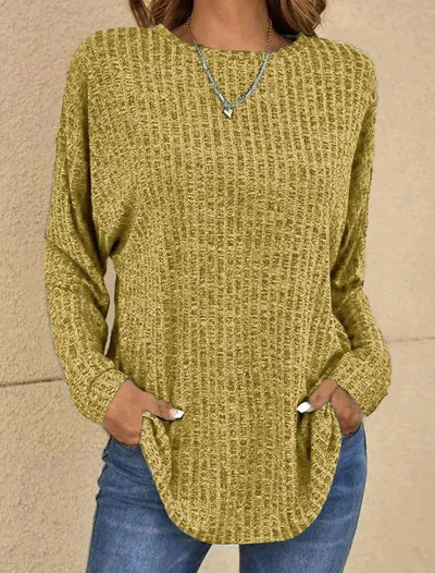 Mia | Damen Strickpullover Langarm Rundhals Waffle-Knit Oversized