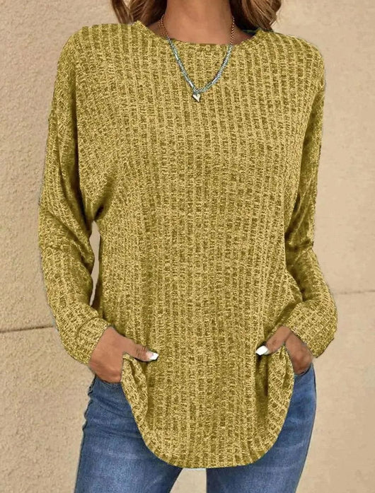 Mia | Damen Strickpullover Langarm Rundhals Waffle-Knit Oversized
