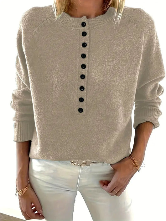 Marlene | Damen Strickpullover mit V-Ausschnitt und halber Knopfleiste