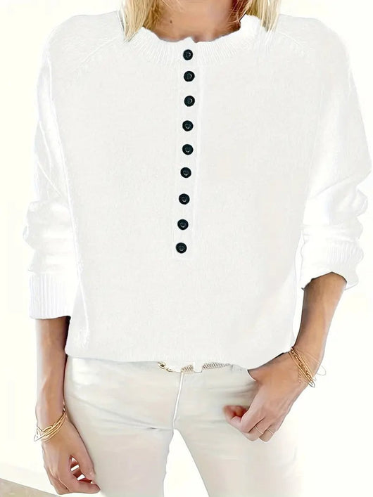 Marlene | Damen Strickpullover mit V-Ausschnitt und halber Knopfleiste