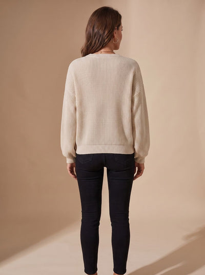 Lena | Damen Strickpullover Rundhals Strukturmuster Langarm