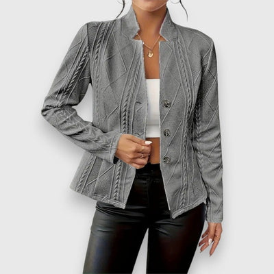 Elisabeth | Damen Strukturierter Langarm-Pullover mit Stehkragen Kabelstrick-Optik