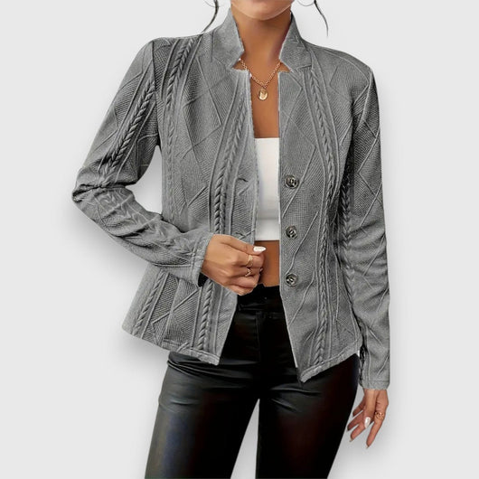 Elisabeth | Damen Strukturierter Langarm-Pullover mit Stehkragen Kabelstrick-Optik