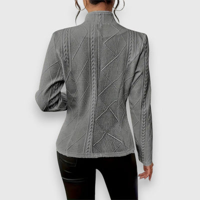 Elisabeth | Damen Strukturierter Langarm-Pullover mit Stehkragen Kabelstrick-Optik